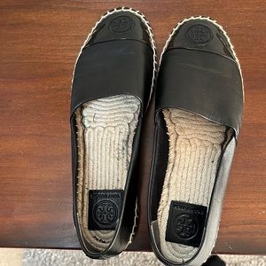 Black Tory leather espadrilles